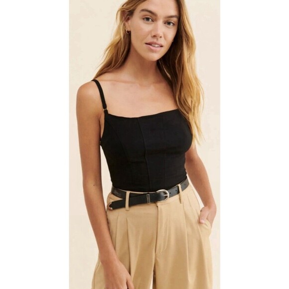 Free People Back On Track Top Cami Black Medium Closet Staple Basic Minimalist - Picture 1 of 6